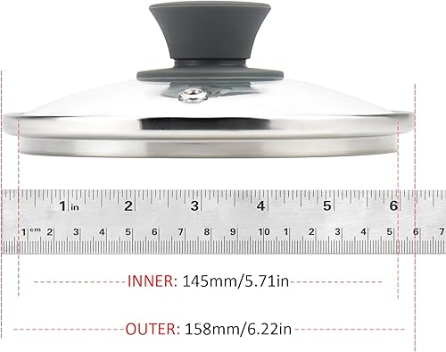 Miniatura 3 de 1 tapa de vidrio de 6 pulgadas, tapas de vidrio templado con mango recubierto de silicona, tapa de olla que soporta 392  F (392.0 F) para sartén,