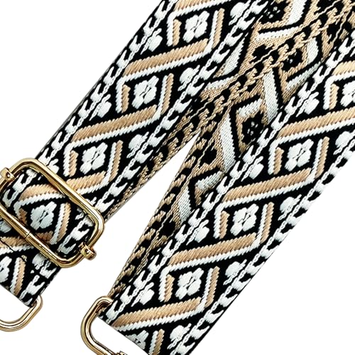 Image of Shoulder Bag Strap Wide Shoulder Purse Strap Adjustable Retro Jacquard Embroidery Multi-pattern Purse Strap Replacement Crossbody Bag Shoulder Strap (R4127-Black)