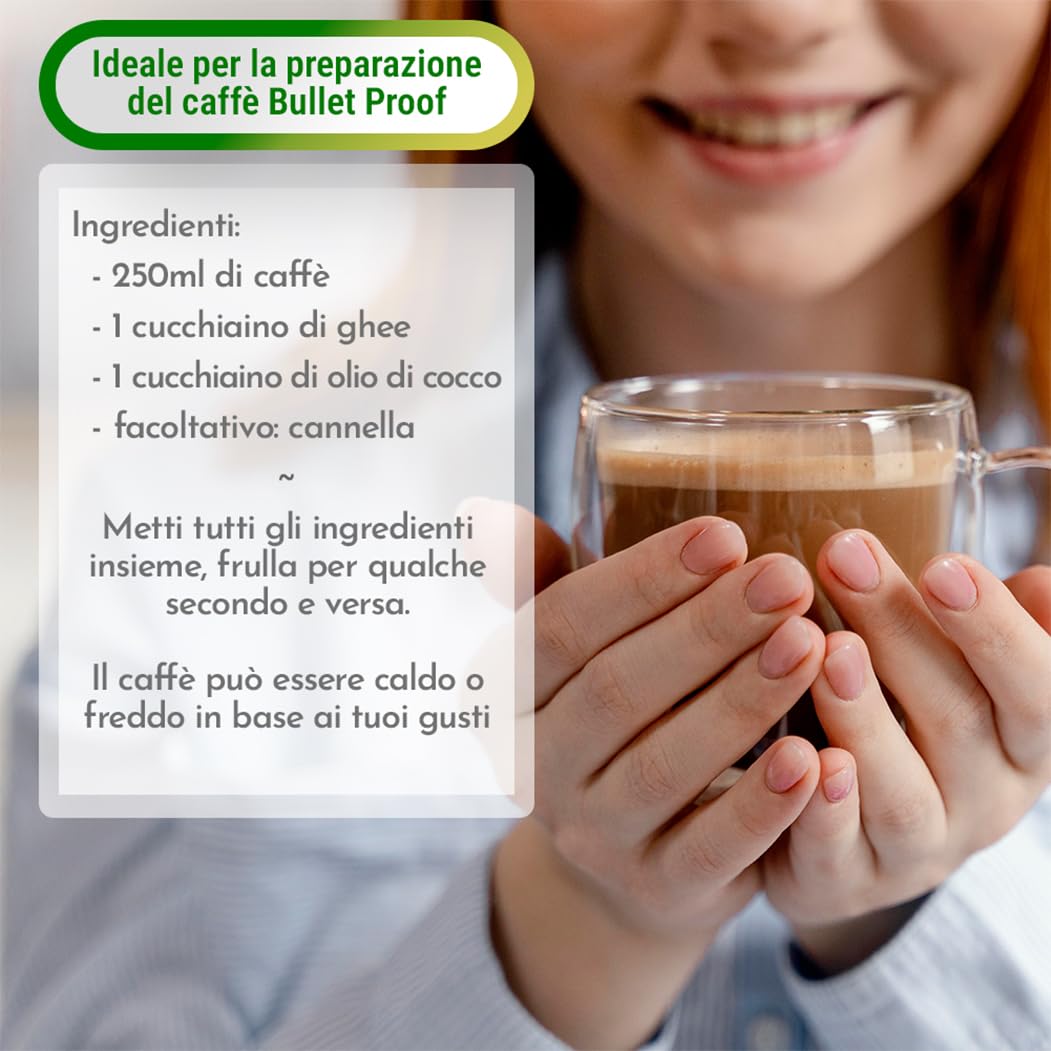 Exponatura Ghee biologico - burro chiarificato secondo l’antica ricetta Ayurvedica - solo da latte di mucche al pascolo - senza lattosio estremamente digeribile - Ghi (500 g)