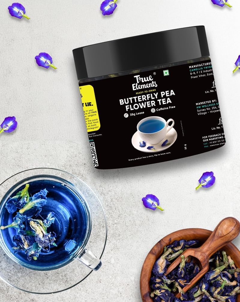 True ElementsBlue Butterfly Pea Flower Tea 35g - Antioxidant Rich - Caffeine Free - Flower Based - Herbal Tea - Vegan - Aparajita - Shankhpushpi