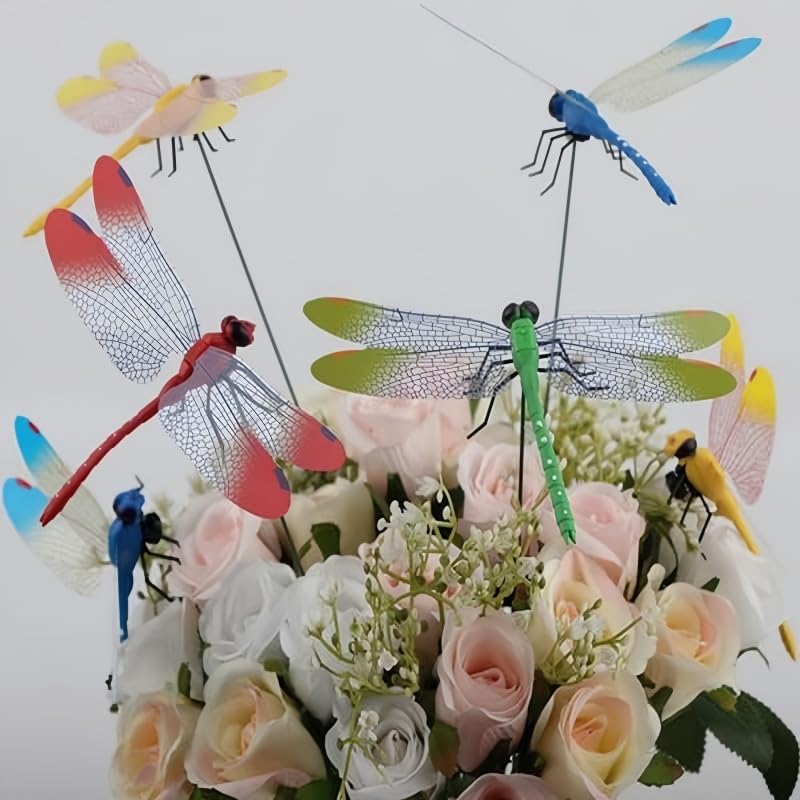 Miniatura 6 de Juego de 40 estacas artificiales 3D de libélula para jardín, decoración de jardín de libélula para interior y exterior, decoración de jardín de
