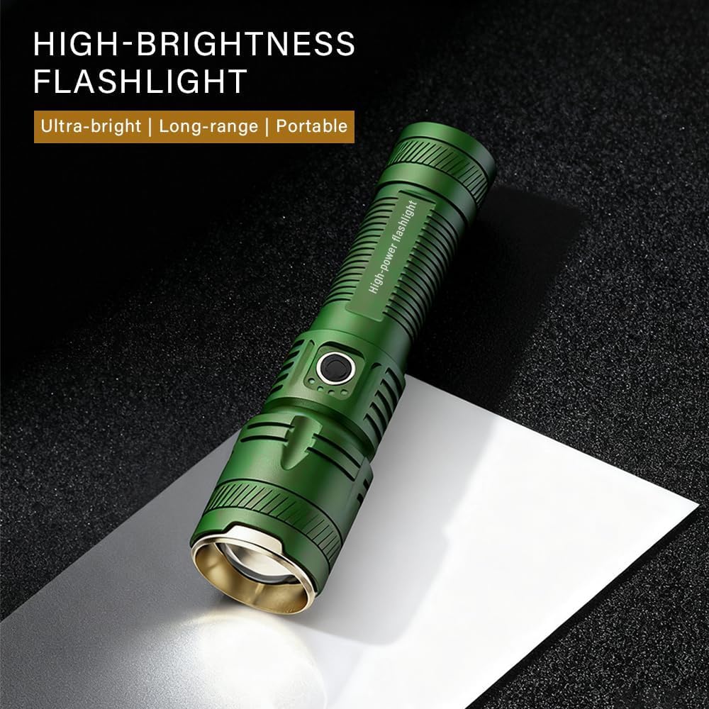 Rechargeable Flashlights 2000 High Lumen EDC Flashlight, Powerful Flashlight 5 Lighting Modes, Handheld Portable LED Flashlight for Home Emergency, Camping Adventure, Car Repair, Power Outage Relief