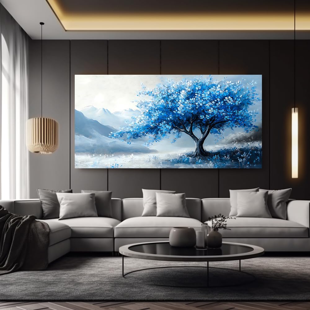IHHGNB Blue Tree Art Wall Art, Abstract Picture Modern Artwork for Living Room Bedroom Office Print Wall Decor Canvas Painting(75x150cm(30x59in)/No frame)