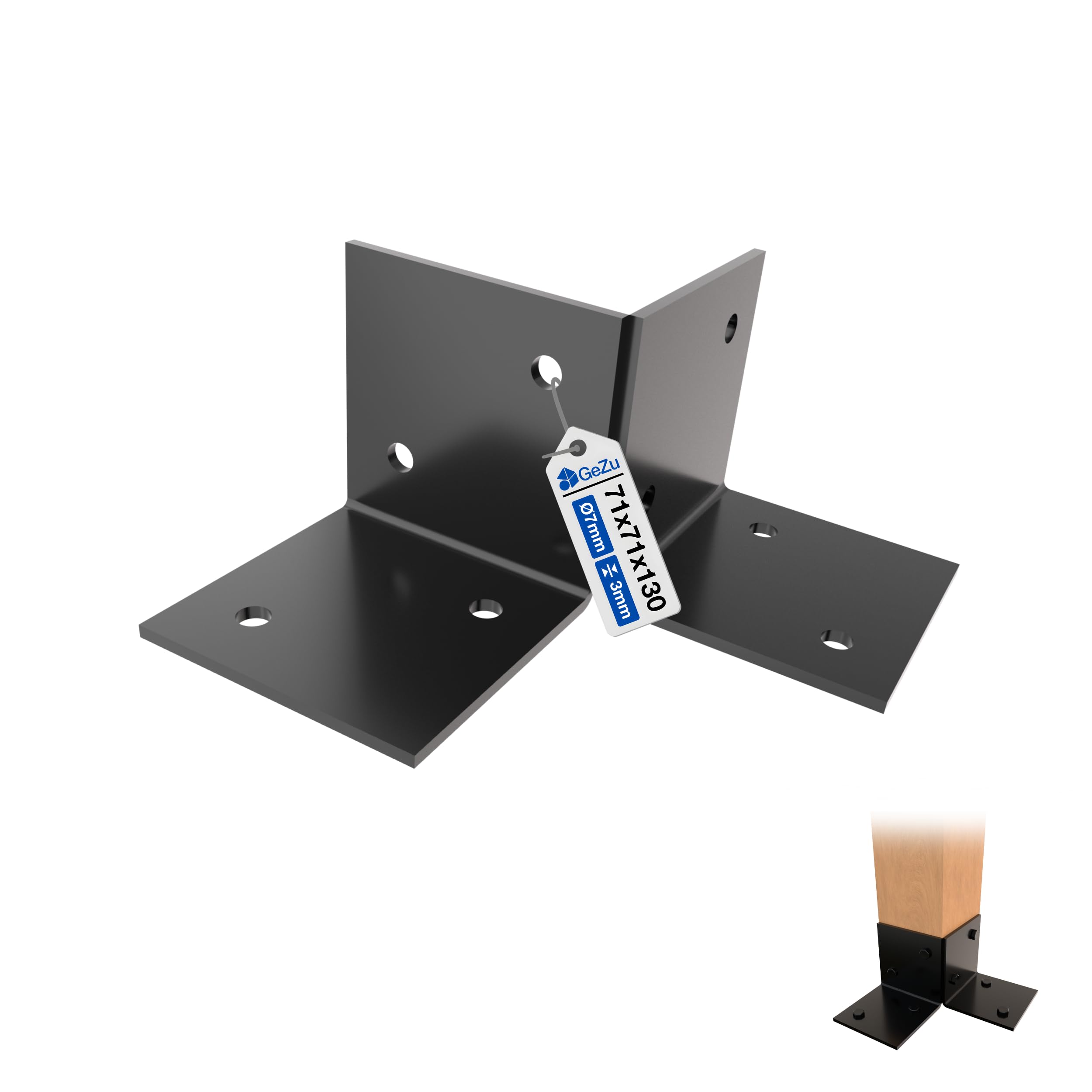 Gezu Impex Black Pergola Floor Bracket 71X71mm Powder Coated Wooden Pergola Kit Floor Plates Ground Fixing Floor Support Post Connector Bracket