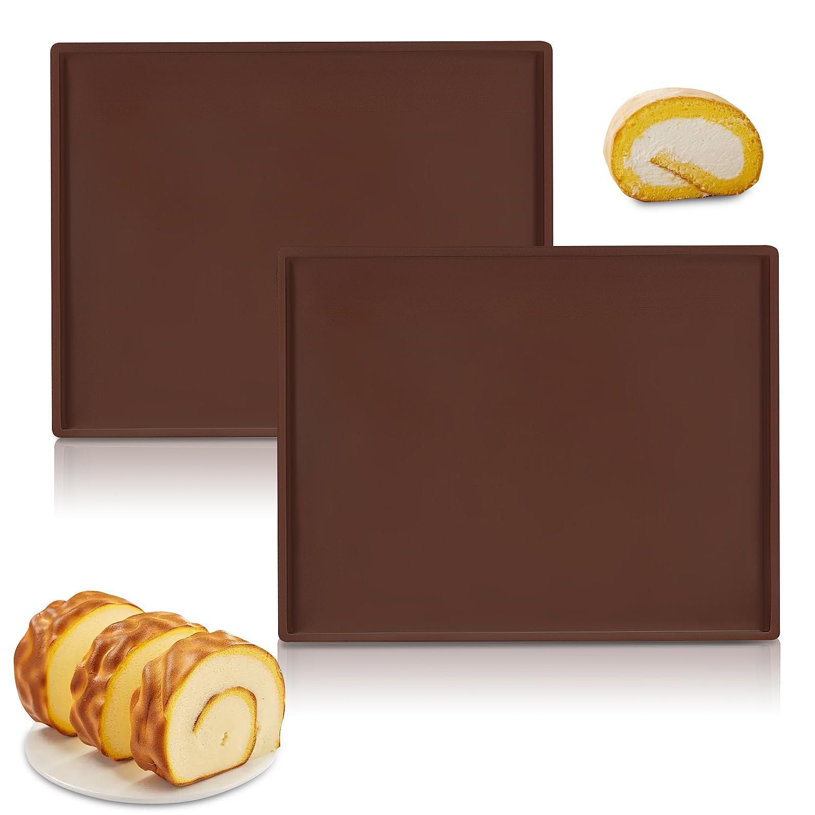 2 PCS Swiss Roll Baking Tray, Silicone Baking Mat Non-Stick Baking Trays Silicone Swiss Roll Tin for Baking Cooking, Cake