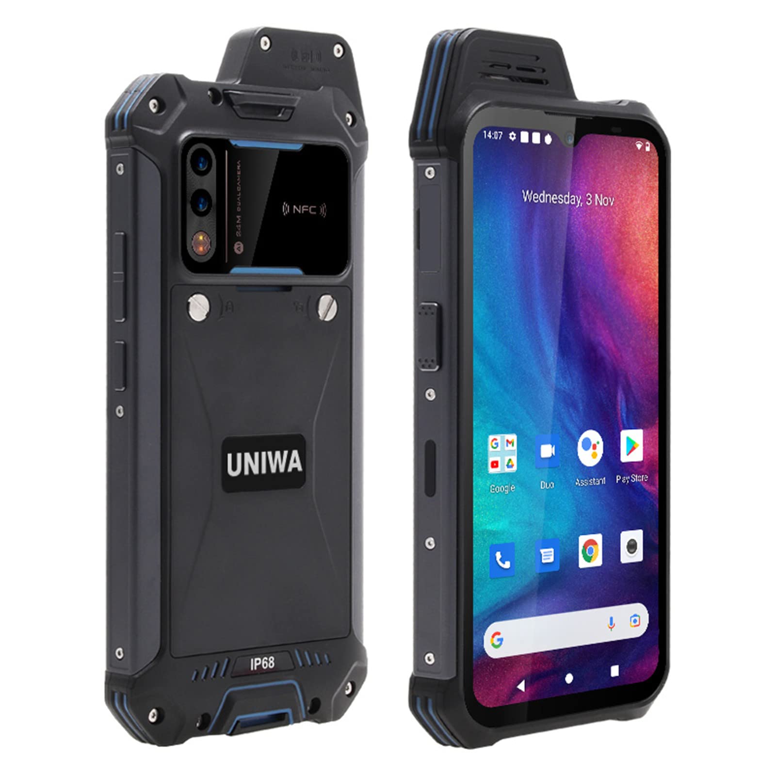UNIWA W888 Zello Walkie Talkie 6,3" ekran dotykowy, ośmiordzeniowy procesor, 4 GB RAM, 64 GB ROM, zdejmowany, 5000 mAh, wersja globalna, smartfon 4G, Android 11, NFC, pomarańczowy