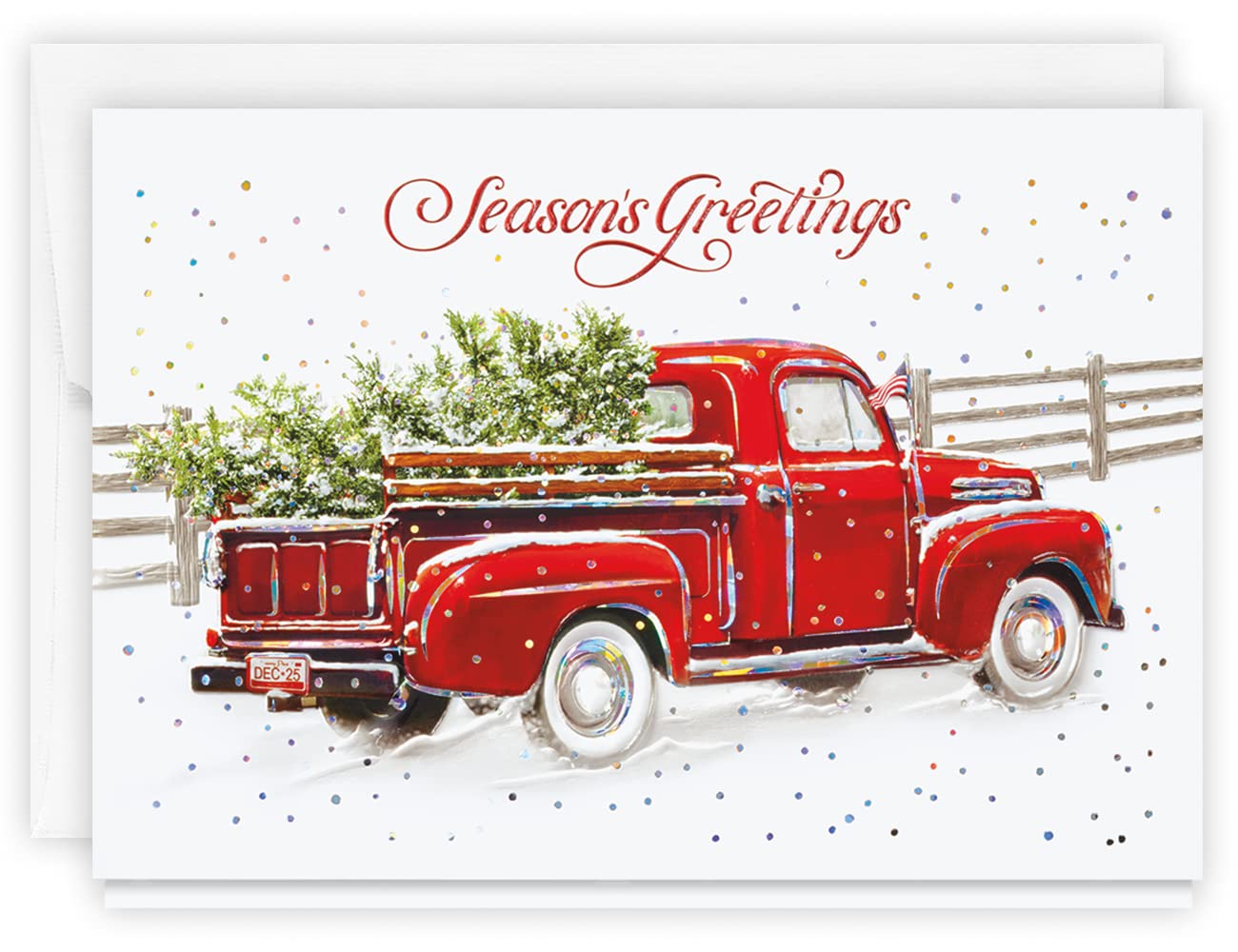 The Gallery Collection, 25 Count Card Pack, Christmas Cards with Foil Lined Envelopes (Red Pickup Season's Greetings), For Business or Consumer