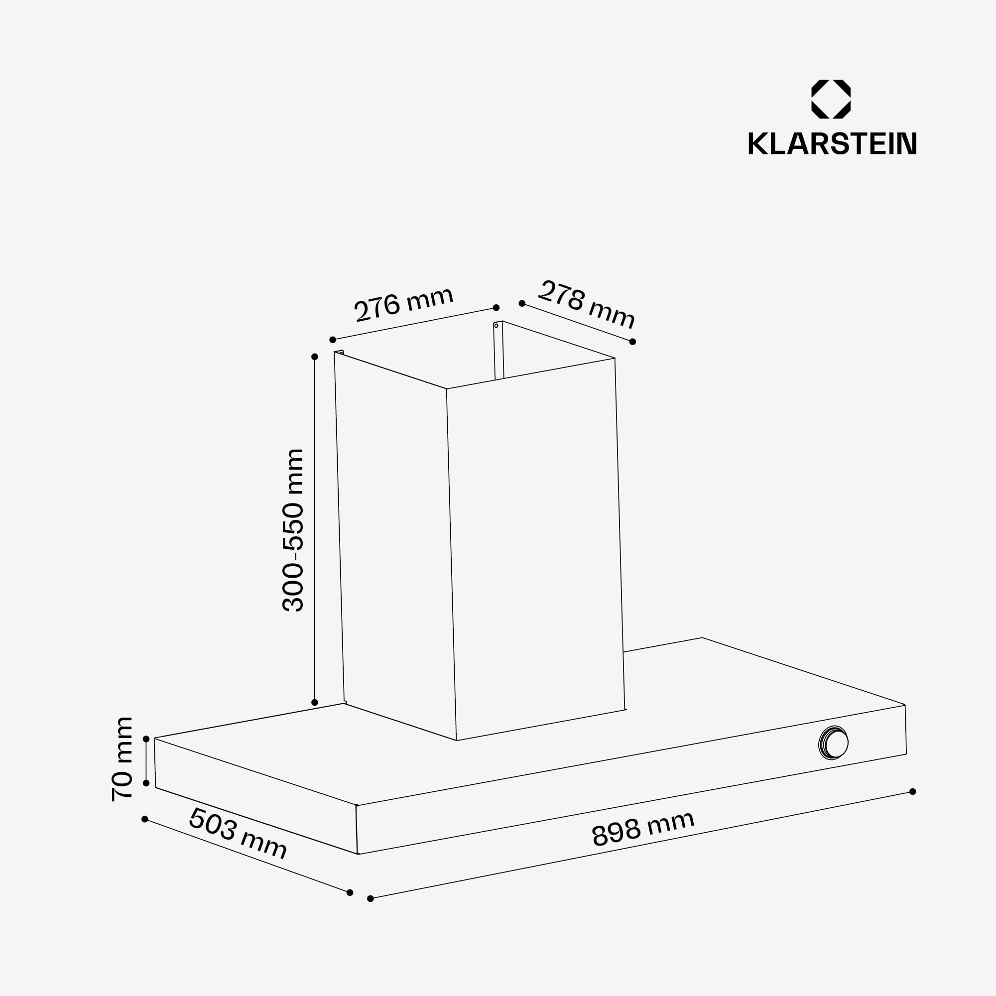 Klarstein AirNova - Cappa da Cucina da 90cm, Cappa Aspirante a Parete, 620 m³/ora, Efficienza Energetica A++, LED: 6500K, Silenziosa: 49 dB, Acciaio Inox, Ricircolo & Scarico