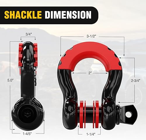 Miniatura 58 de Nilight Receptor de enganche de grillete de 2 pulgadas, 45000 libras, resistencia a la rotura, grillete de anillo en D de 3/4 pulgadas con pasador