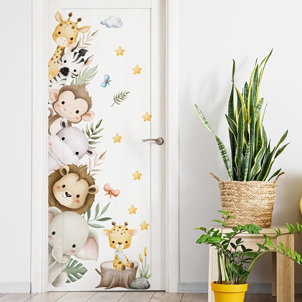 PVC Vinyl Contemporary Multicolour Wall Sticker for Door, Bedroom and Living Room, Waterproof, Fade Resistant, Peel and Stick, Removable Safari Animal Kids Decal-image-40