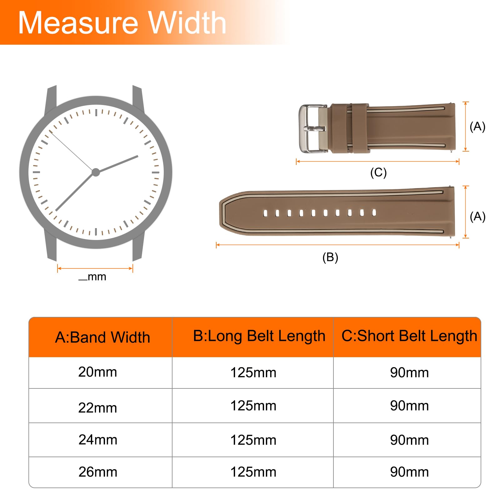 HARFINGTON Silicone Watch Bands 26mm Width Soft Quick Release Rubber Watch Bands with Silver Tone Buckle for Men Women, Dark Brown