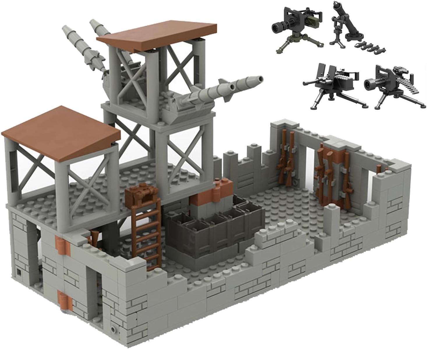 WW2 Military Scene Military Buildings with Toy Weapon Pack Accessories, Military Diorama Base Set Ruins Building Blocks, Accessories Toys (Scene B)