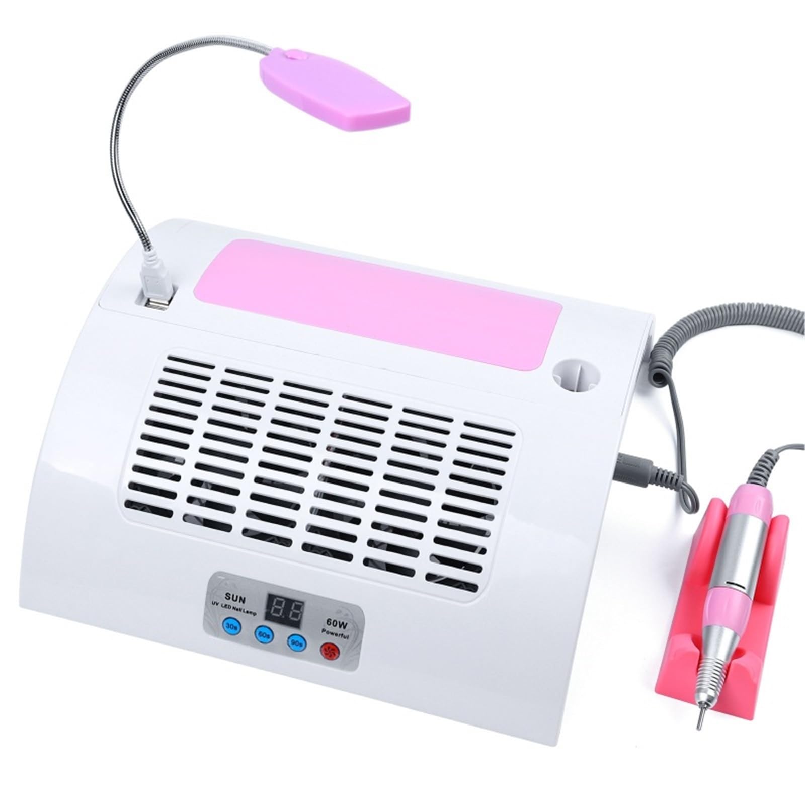 Extractor de polvo de uñas, Lámpara UV LED for uñas, secador de esmalte de gel, taladro eléctrico, colector de polvo for uñas, ventilador, aspiradora, máquina de manicura multifunción