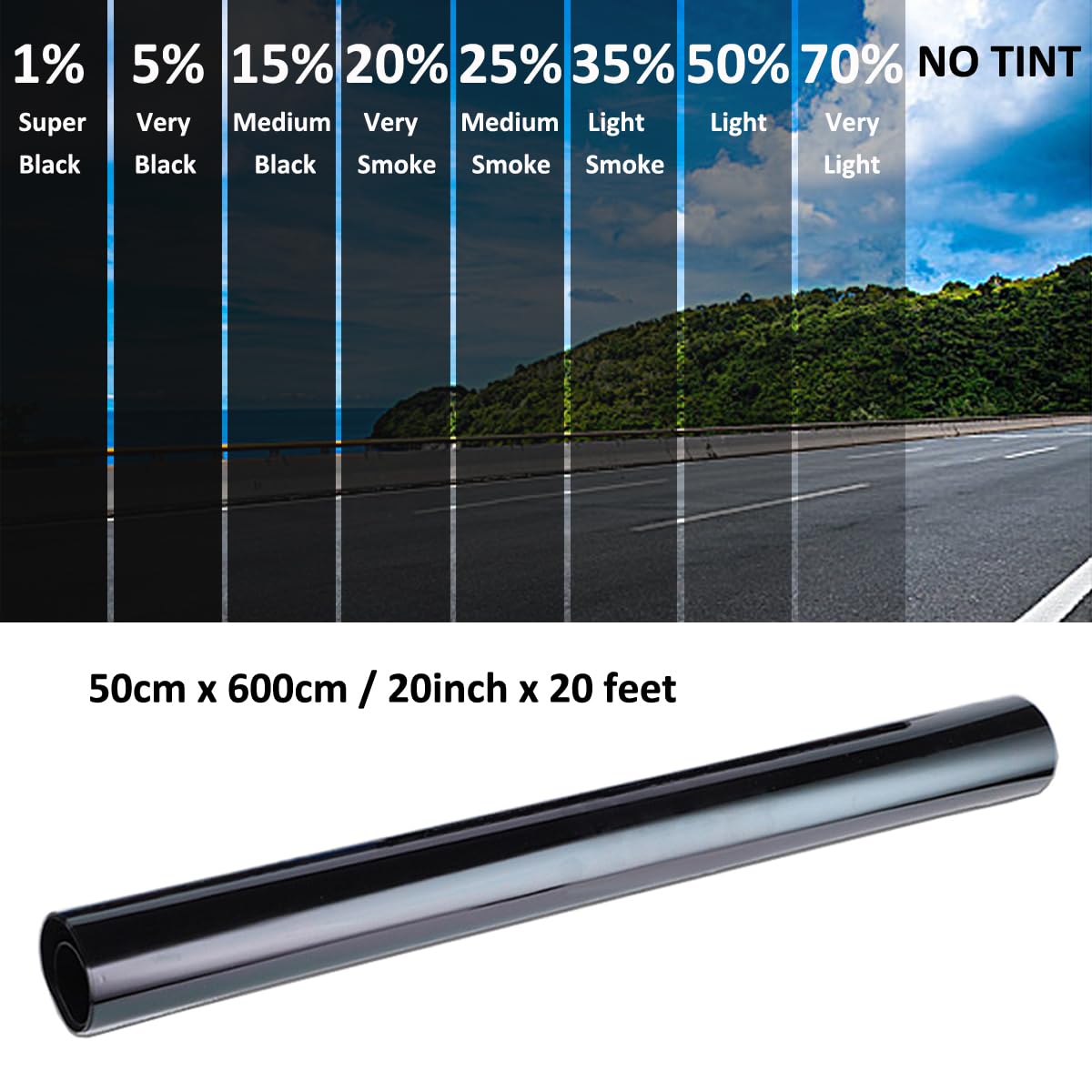 VLT 5% Uncut Roll 20" X 10FT Window Tint Film Charcoal Black Car