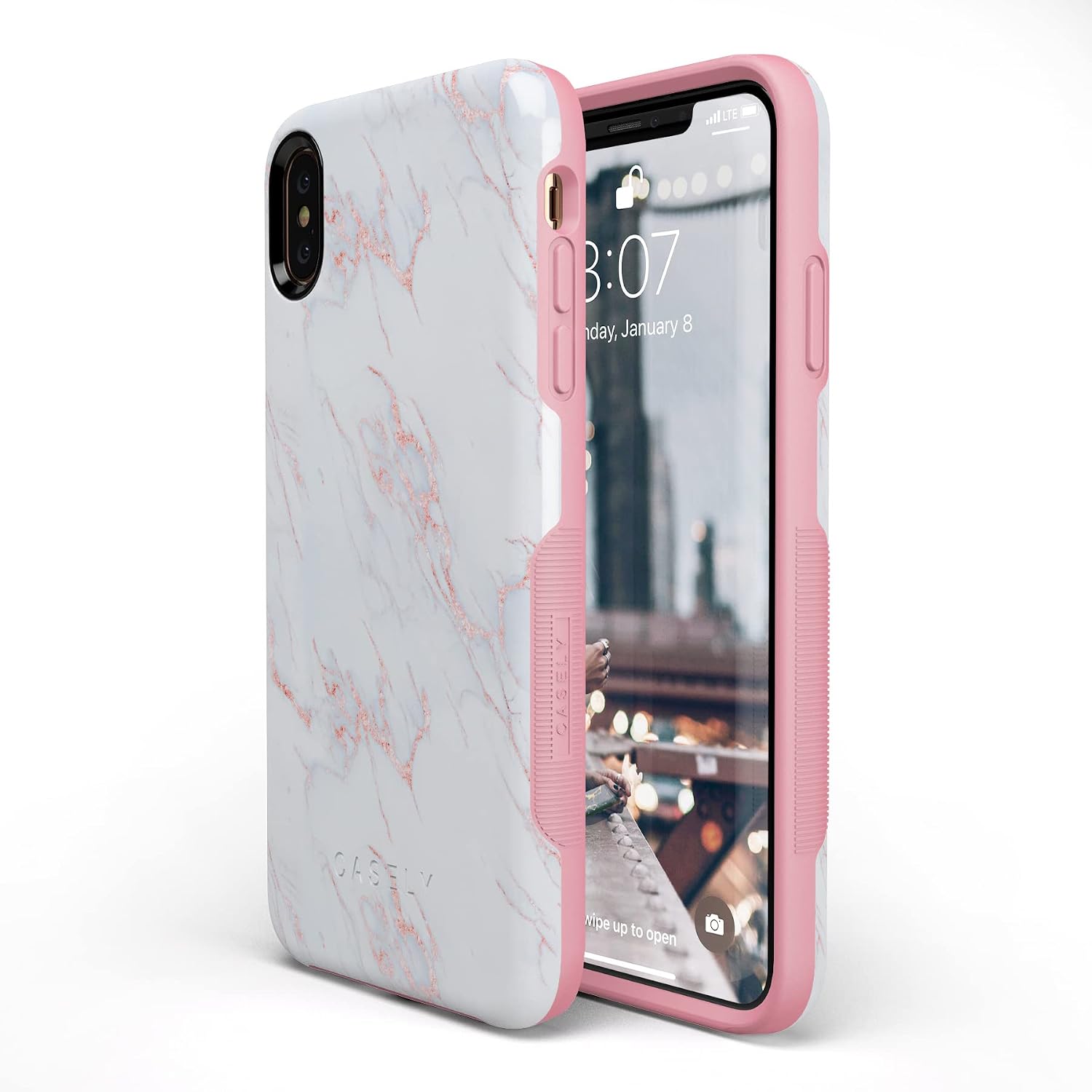 Casely iPhone Xs Max Case | Subtle Blush | White and Pink Marble | Bold Protective Design