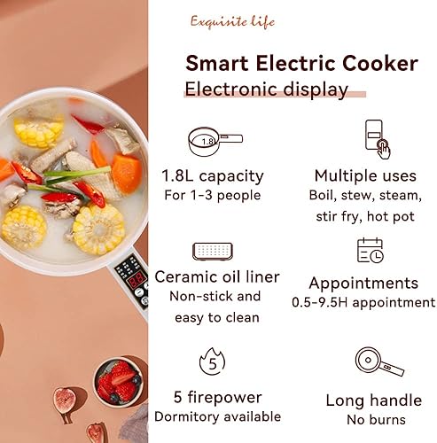 Miniatura 3 de Drizzle Cooker Steamer 1.8L Electrical - Multifunctional Hot Pot Non-stick Pan - Dormitory Office Portable Ramen Cooker Steamer Boil Dry Protection