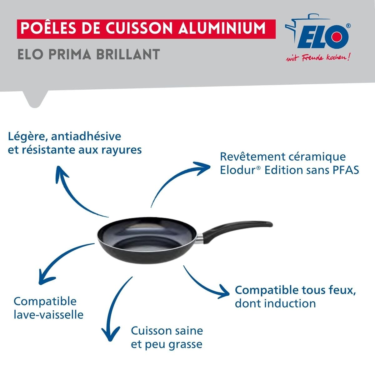 Elo Batterie cuisine poêle 20 cm et 3 faitouts 16/20/24 cm