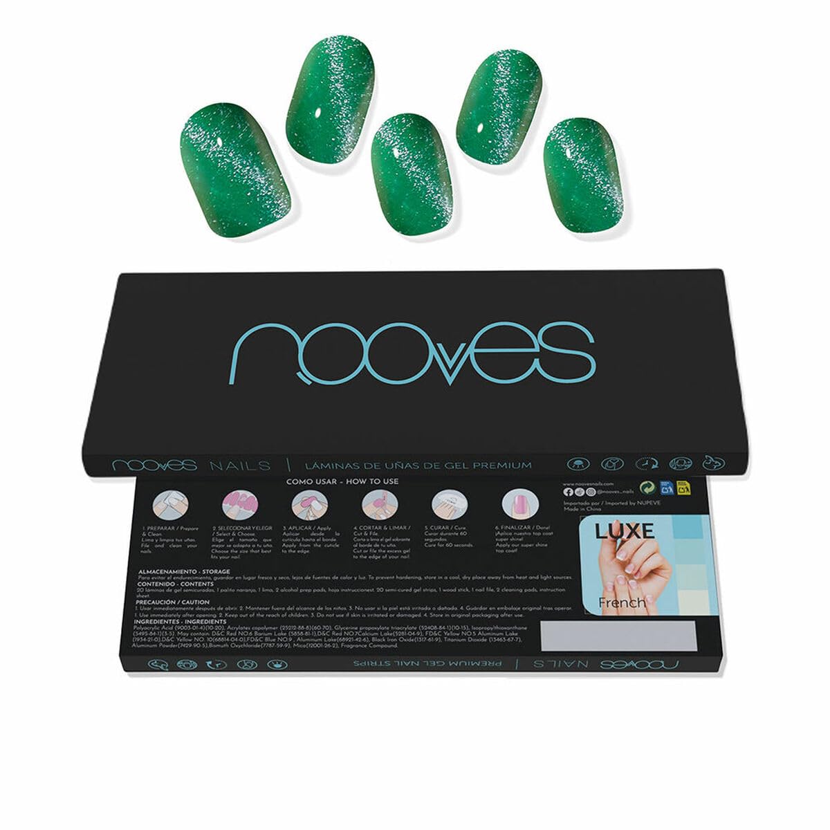 Nooves Cat Eye Green Nail Gel Sheets (20 Pieces), Multicoloured