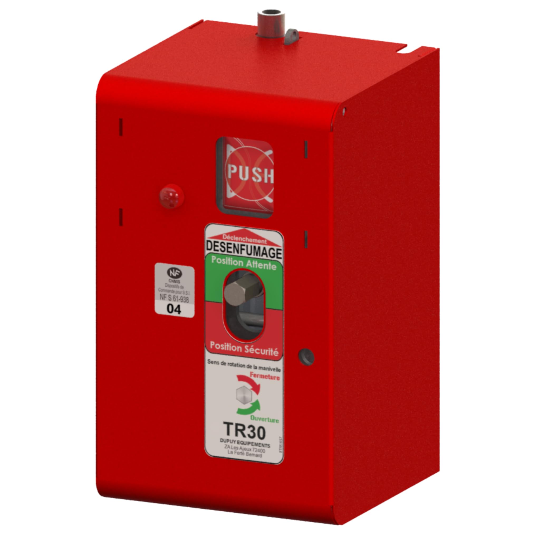 TREUIL de désenfumage modulaire TR30 certifié NF – Force 300 daN, câble 2,4 mm x 4,2 m, système autobloquant, Acier/Aluminium/Bronze, déclenchement Manuel et à Distance