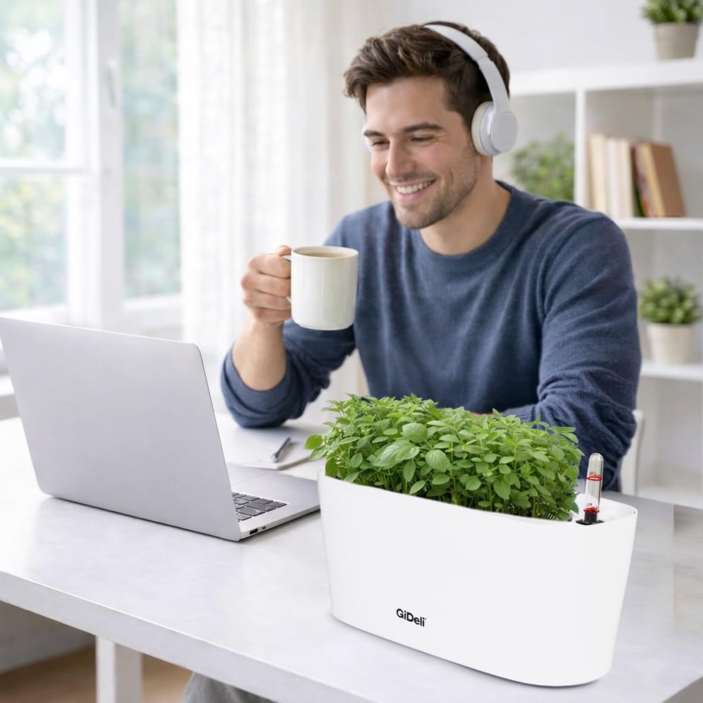 GiDeli Vaso da fiori autoirrigante – Vaso autoirrigante con indicatore del livello dell'acqua – Vaso per fiori che protegge da trabocco e marciume – Vaso per piante risparmiando tempo