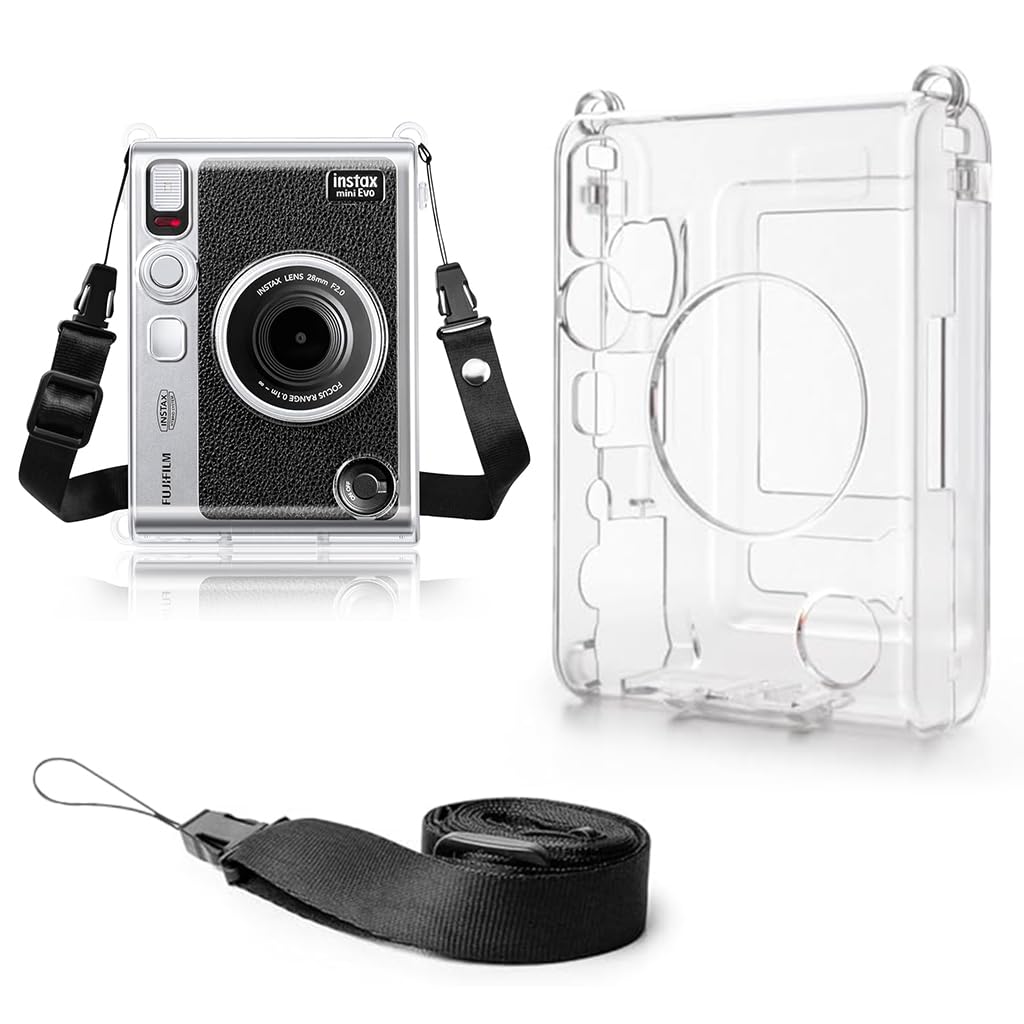 ZORBES® Clear Case for Fujifilm Instax Mini Evo PC Protective Case for Polaroid Fuji Instax Mini Evo Camera Fashion Transparent Protecive with Attachable Loop
