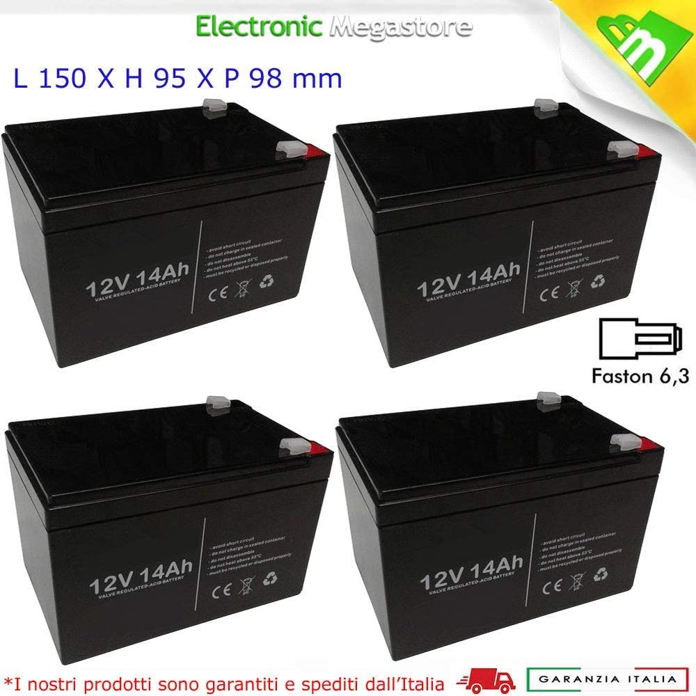 4 X BATTERIA RICARICABILE USO CICLICO PIOMBO 12V Volt 14Ah PER BICI ELETTRICHE 6DZM-