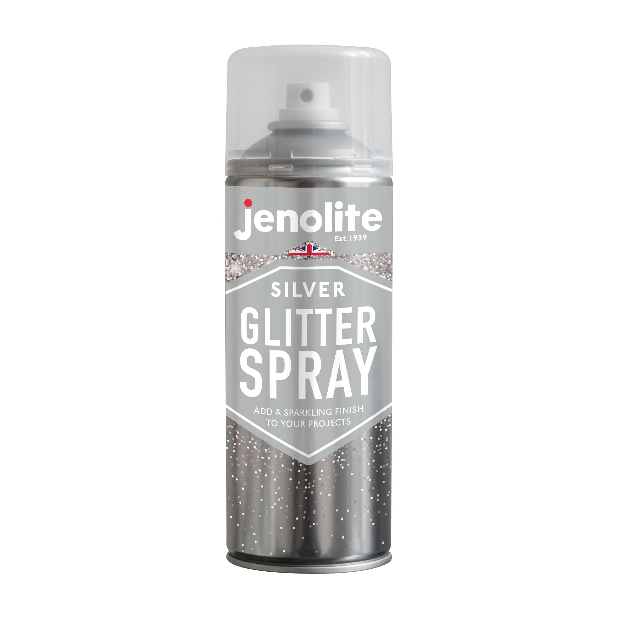 Jenolite Silver Glitter Spray | 400Ml | Clear Lacquer With Fine Glitter | Multi-Surface | Ideal For Picture Frames, Mirrors, Ornaments & Crafting