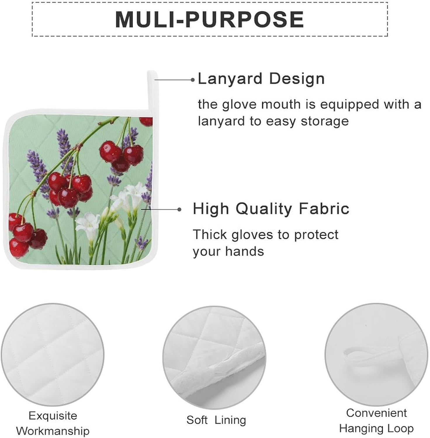 Red Cherries Floral Polyester Heat Resistant Pot Pad Non Slip Anti Scald Hot Dish Mat Reusable Table Protector for Kitchen Hot Pot Mat Wear Resistant Heat Proof Table Pad for Countertop Dining Room