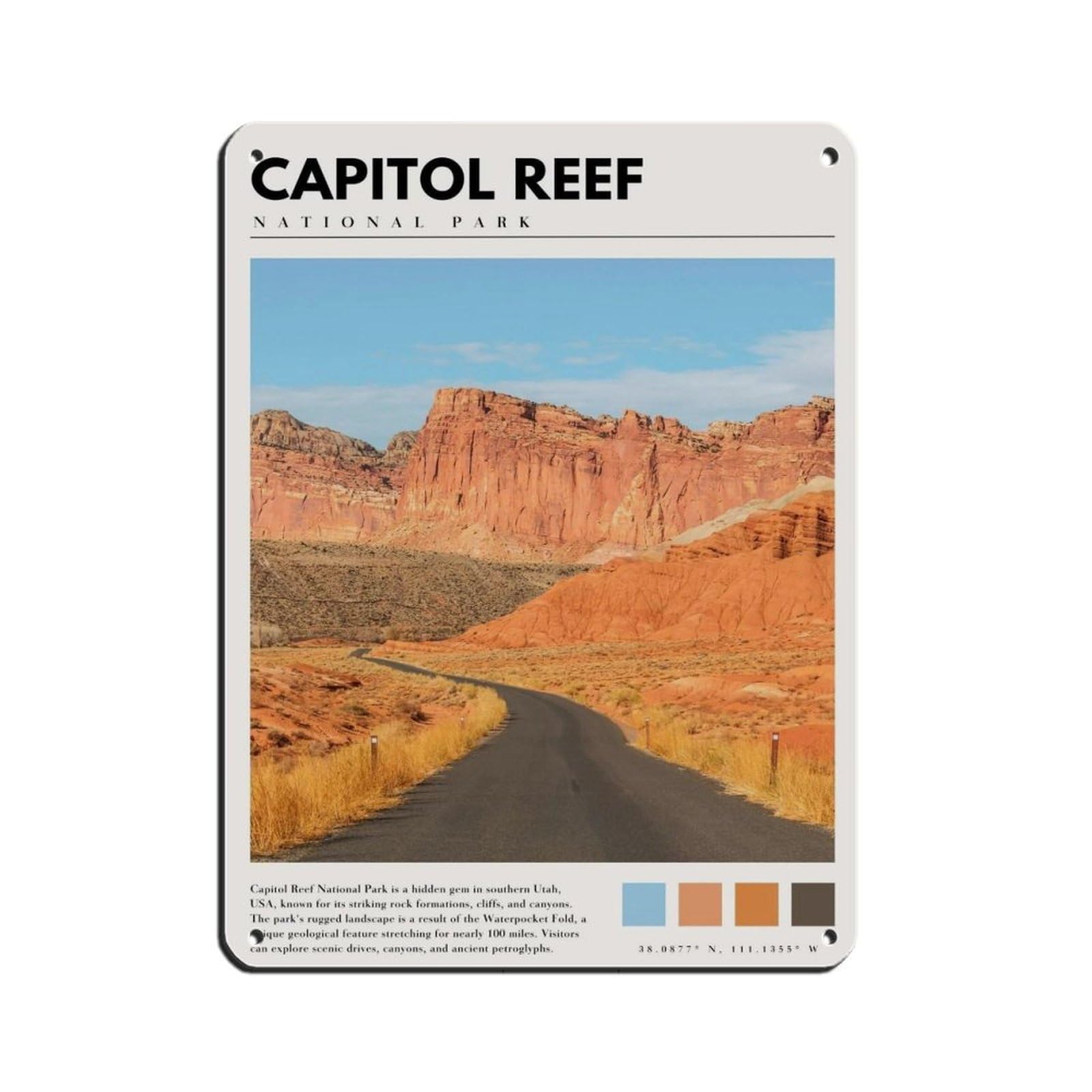 Capitol Reef Capitol Reef Utah Poster Art Retro Poster Metal Tin Sign Chic Art Retro Iron Painting Bar People Cave Cafe Family Garage Poster Wall Decoration 12x16inch(30x40cm)