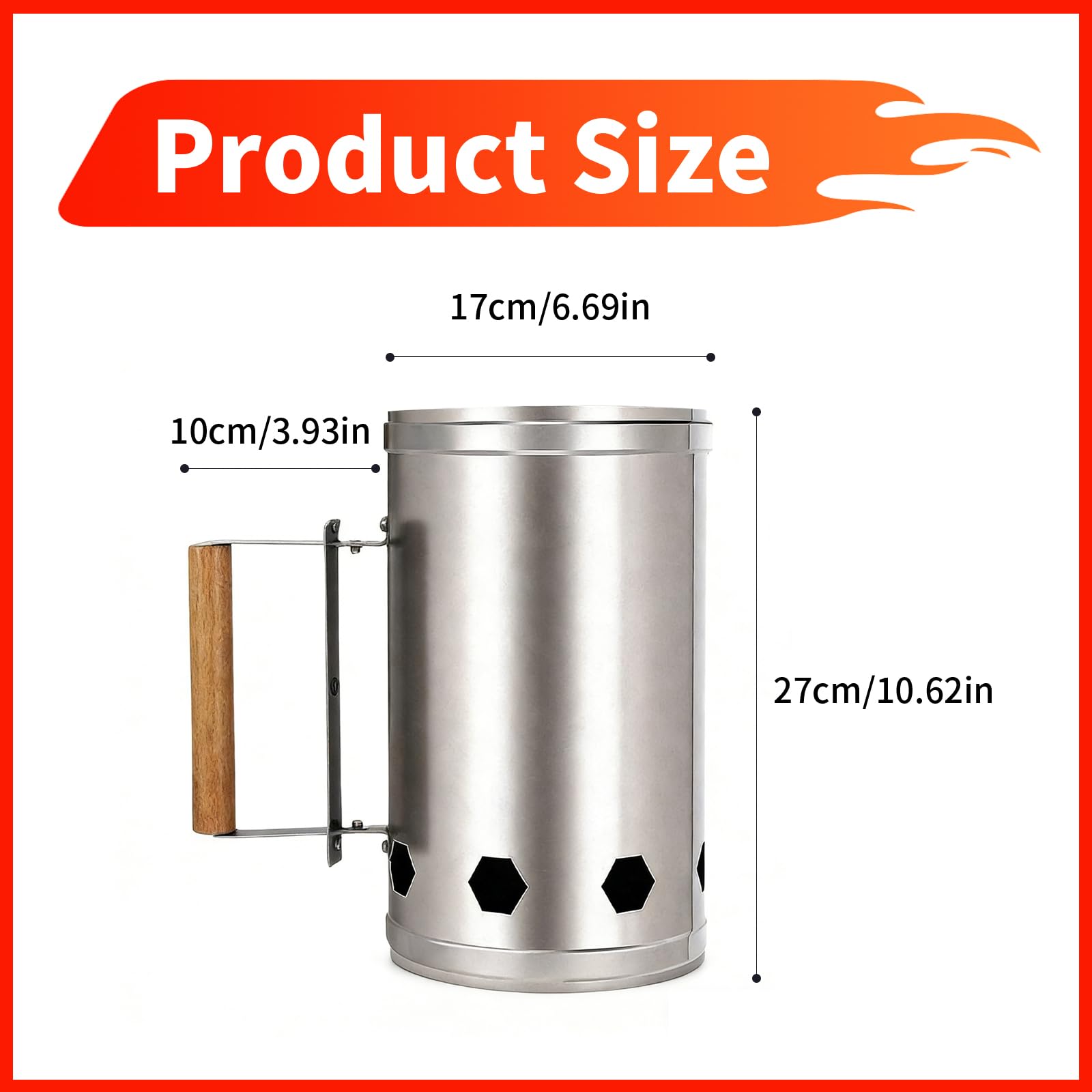 Démarreur Barbecue: 27×17cm Démarreur de Charbon de Bois, Cheminère pour Barbecue, Rapide et Facile avec Poignée de Sécurité, Idéal pour Camping et Grillades en Plein Air