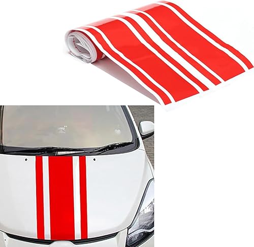 Miniatura 5 de Flygun 2 calcomanías para capó de automóvil, 3.14 x 70.86 pulgadas, autoadhesivas, material de PVC, a rayas, personalizable, accesorios modificados