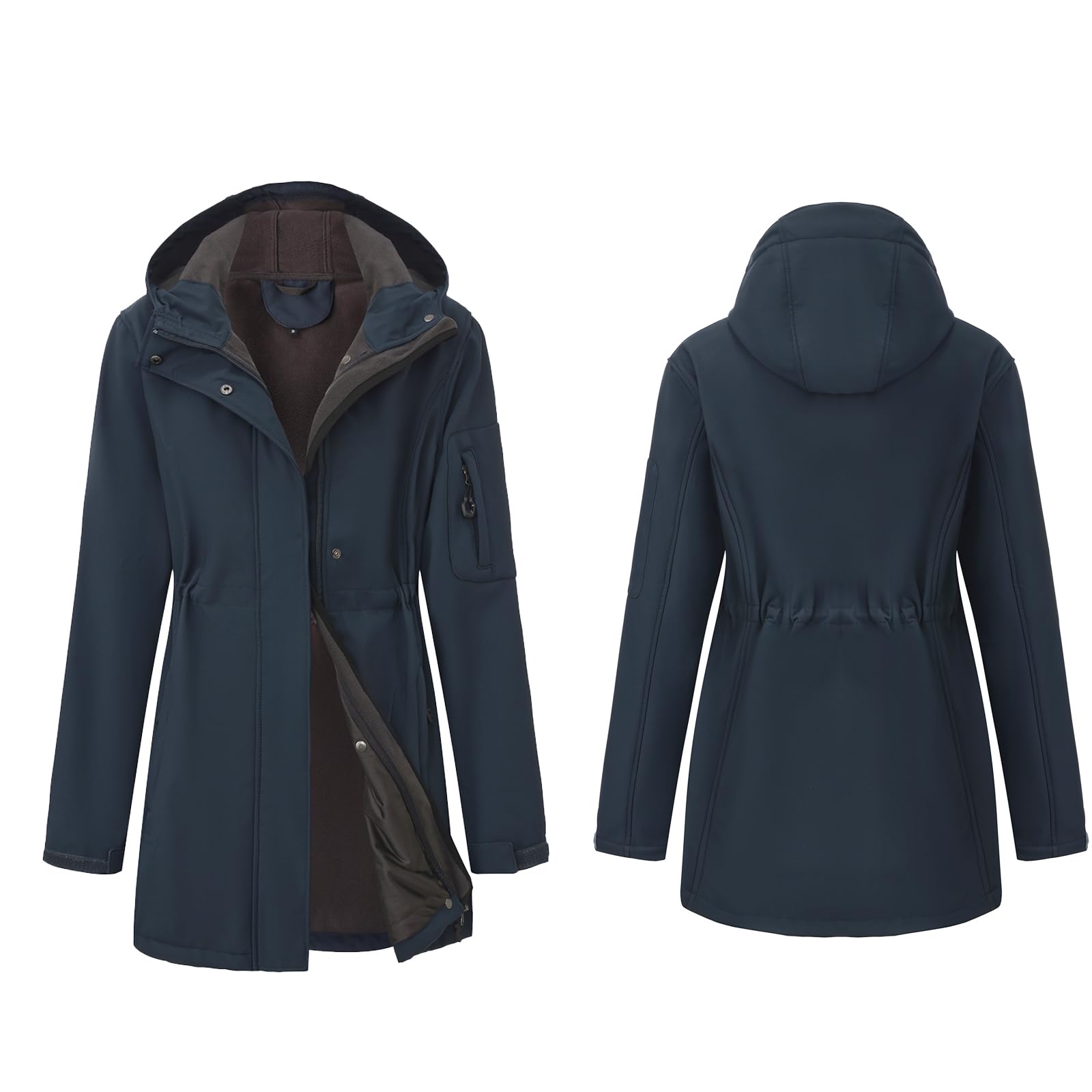CHIGUO Vestes d'hiver légères pour femmes, imperméables, doublées de polaire chaude, avec capuche, veste de pluie Softshell