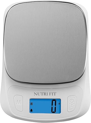NUTRI FIT Báscula digital de cocina para alimentos, gramos y onzas, báscula ultradelgada, portátil, para hornear, cocinar, acampar, tara inoxidable,