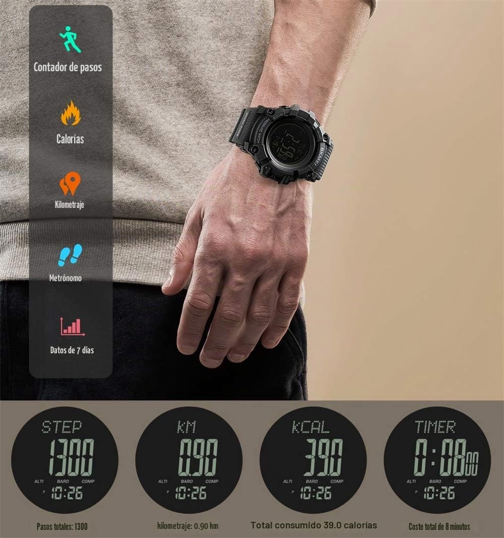 Multifuncional Brújula Relojes de Pulsera de Hombre Deportivo Digitales Outdoor Militar Tácticas Plástico Bisel con Goma Correa Pulsómetro Altímetro Termómetro Simple Reloj