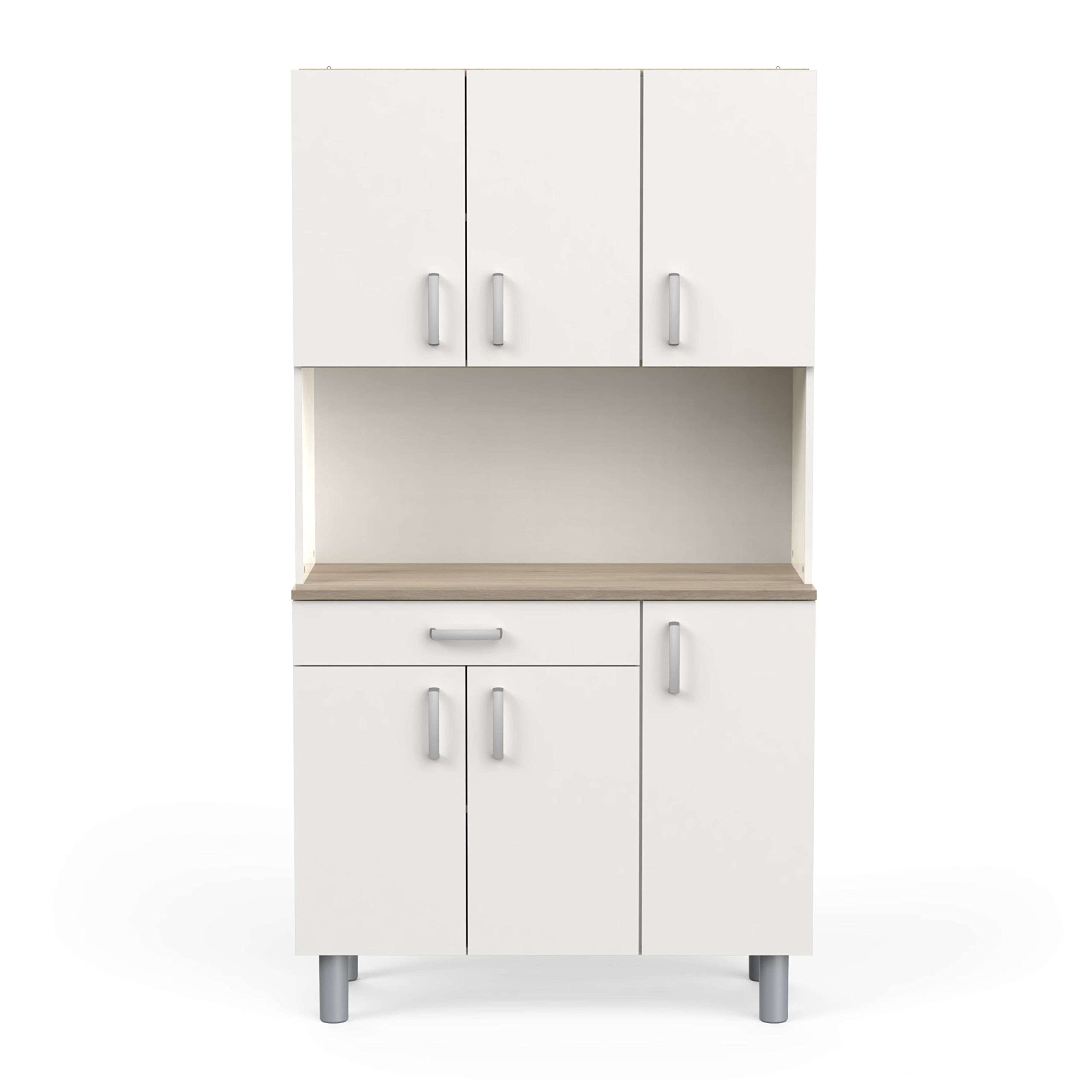 Miroytengo Mueble Auxiliar de Cocina, Buffet 6 Puertas Blanco y Roble Kronberg 101x185 cm