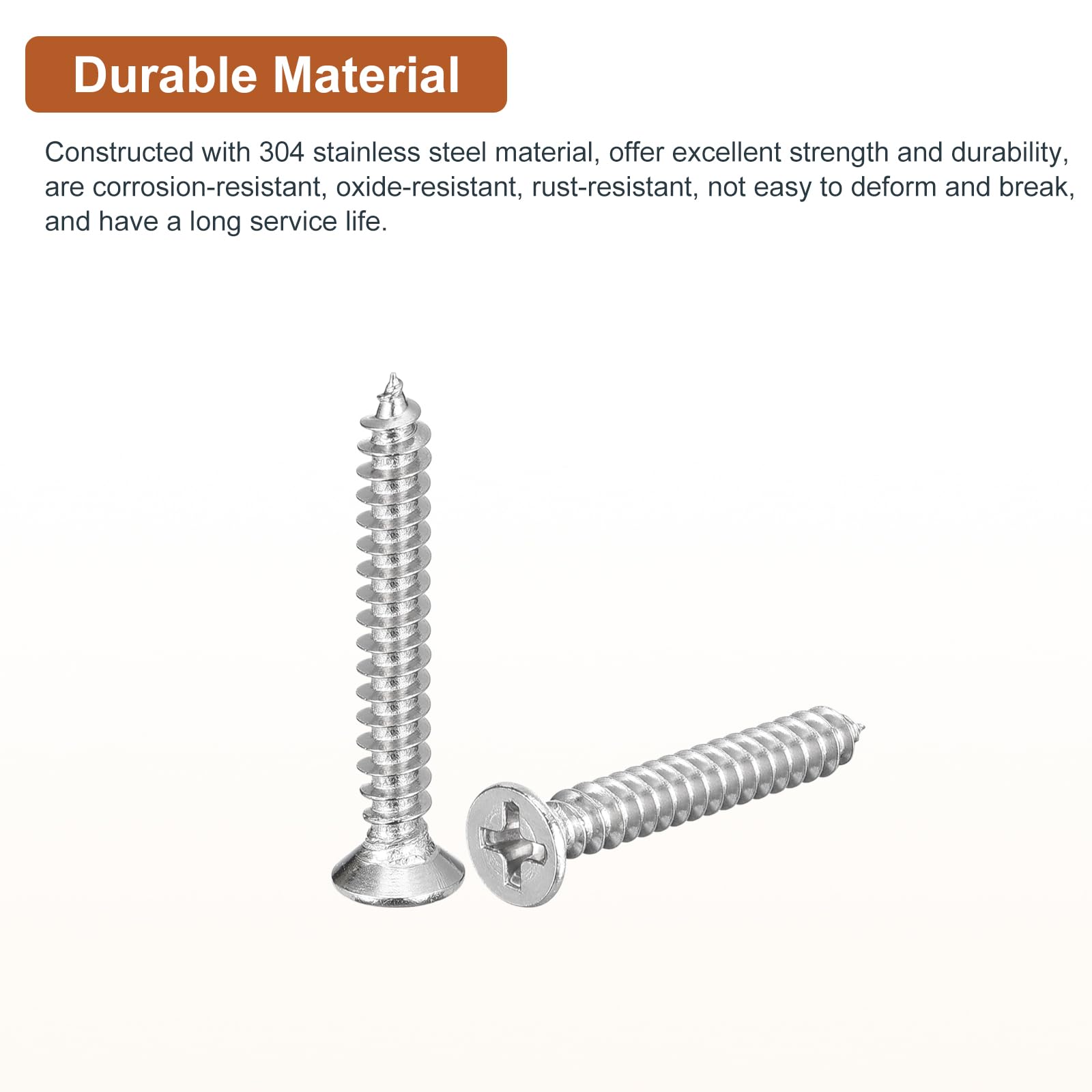 DTGN 50Pcs M4x32mm Flat Head Wood Screws, 304 Stainless Steel Phillips Self Tapping Screws - Good for Woodworking Furniture - Silver - Image 3
