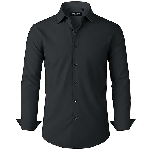 Alimens & Gentle Camisas sociais masculinas de manga comprida com botões formais para casamento, sem rugas