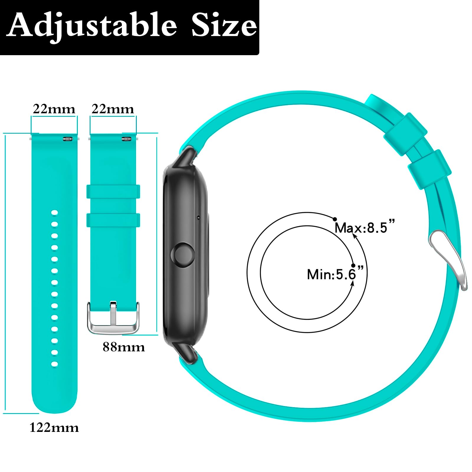 SUGARJAR Strap For Nerunsa P66D,22mm Silicone Band for Donerton T50S,T50H,Popglory P66,ENOMIR IDW19/LW51/LW11,TOOBUR IDW13/IDW16/IDW19/BW01,uaue T50S,Narcid P95/P66,TUYOMA LW36,WeurGhy Y6 - Image 4