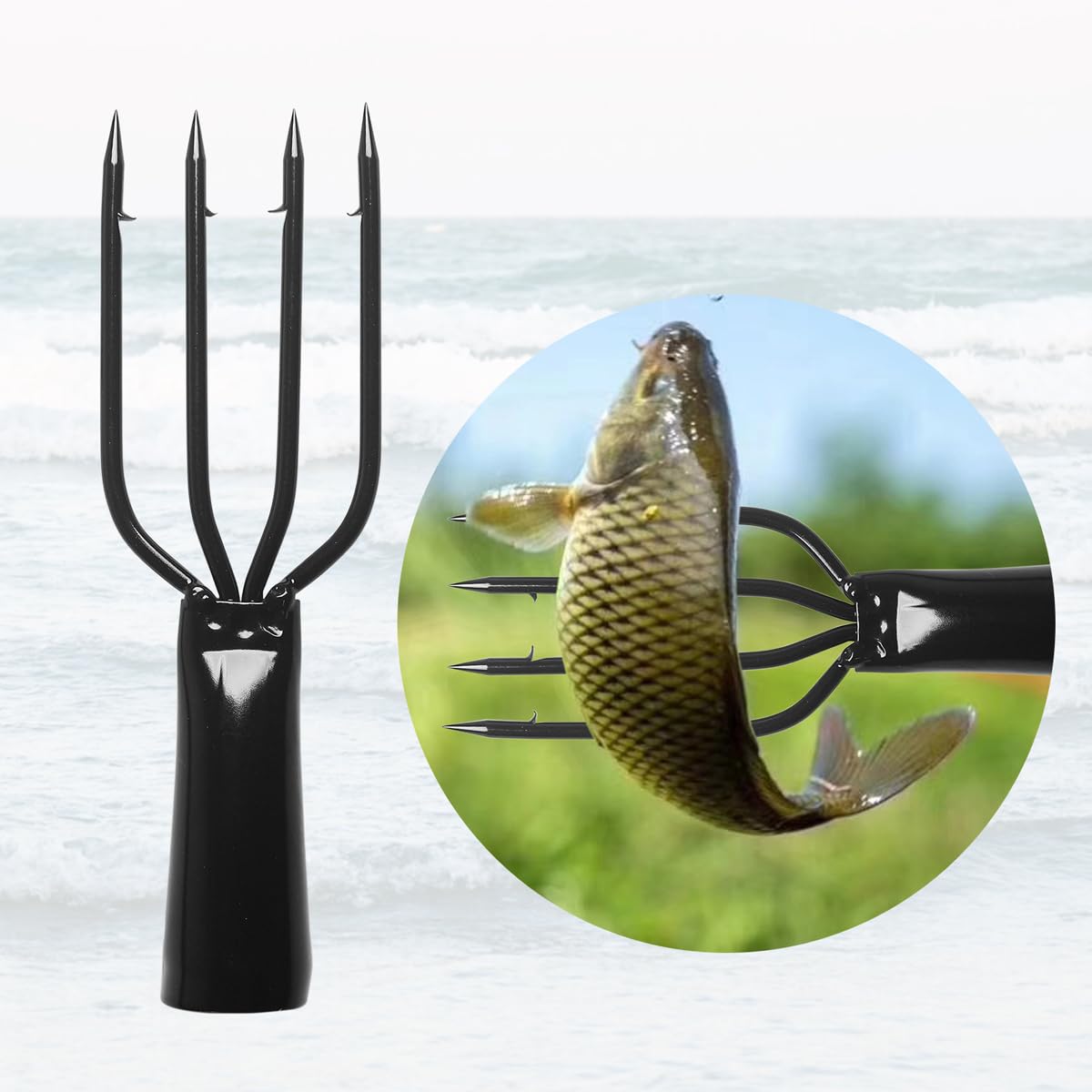 5-Zinken-Angelharpune, Angelgabel, Federstahl, Harpune, Angelspitze, Angel-Gig, Gaff, Widerhaken für Outdoor-Angeln, Landung, großer Fischfrosch