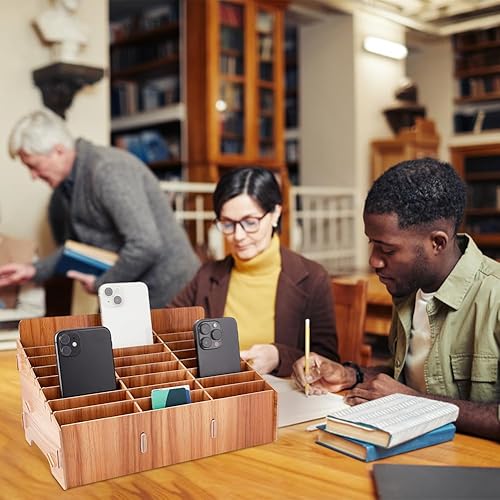 Miniatura 7 de BENECREAT Caja de almacenamiento de madera para teléfono celular de 24 rejillas, caja de almacenamiento de gestión de teléfonos móviles, organizador