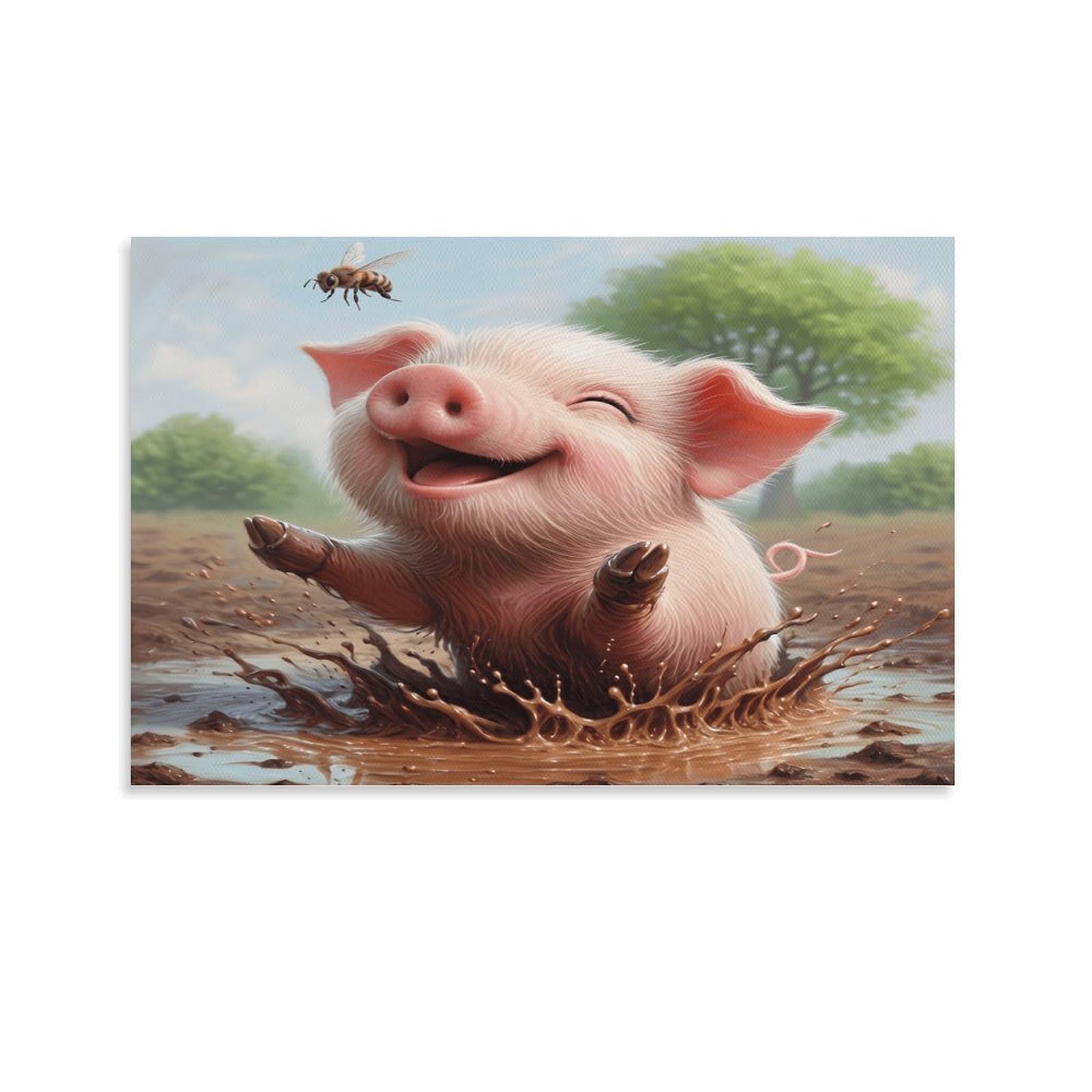XPASHIQWC Pink Piglet Poster Artwork Mud Giclee Canvas Prints Modern Canvas Wall Art Picture Wall Hanging for Bathroom Wall Decor 24x36inch(60x90cm)