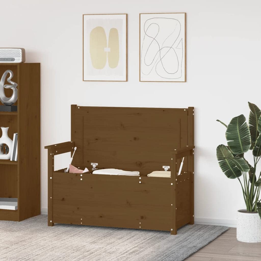 Fengshui Banco de madera maciza de pino marrón miel 112,5 x 51,5 x 96,5 cm
