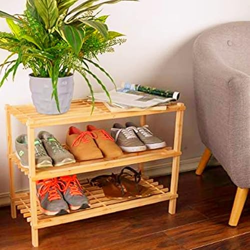 Miniatura 2 de Amzmall Zapatero de madera de 3 niveles apilable de alta calidad, organizador de almacenamiento para pasillo, armario, sala de estar, entrada,