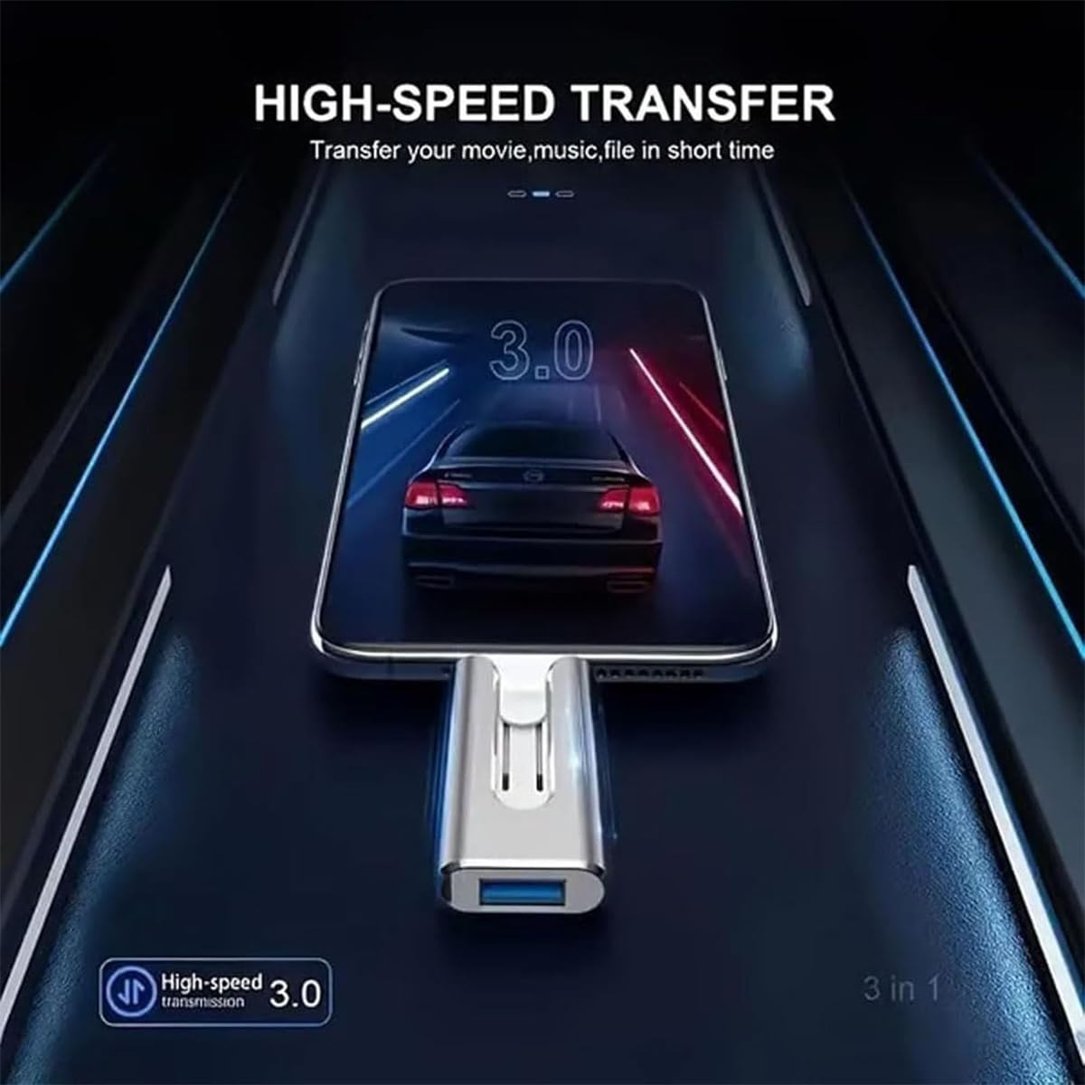Periodicali 3 in 1 Flash Drive, 32 ~ 256 GB Micro USB + 8 pin + USB 3.0 3 in 1 U-Disk con adattatore di tipo C per telefoni/PC, per foto e file video (argento, 256 GB)