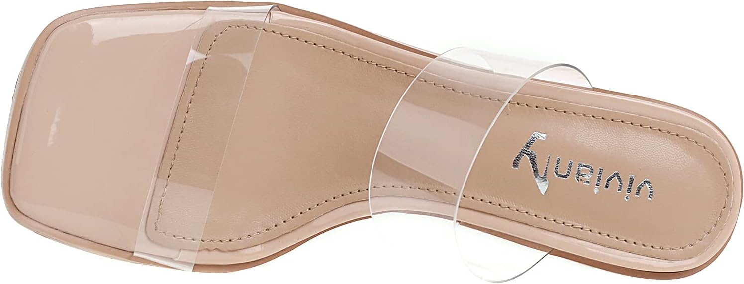 vivianly Women's Low Block Heels Sandal Square Open Toe Chunky High Heels Slip on Heeled Sandals Mules Slide for Party Wedding Dress Shoes