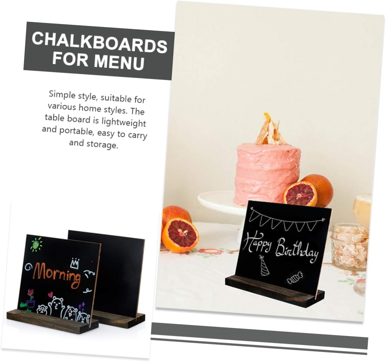 3 Pack Wooden Desktop Blackboards, Vintage Cute Chalkboard Signs