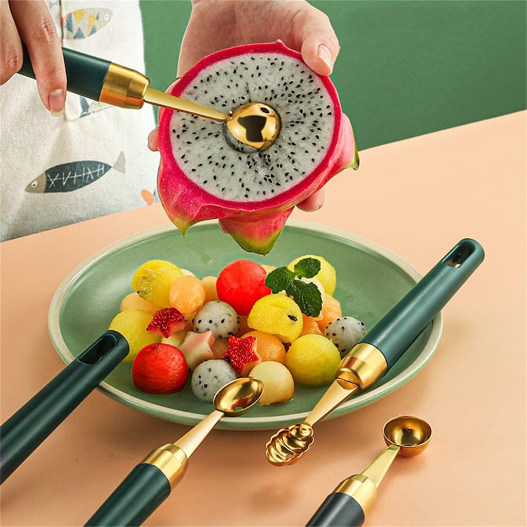4pcs Watermelon Scoop Carving Stainless Steel Round Fruit Ice Cream Cutting Stringing Set