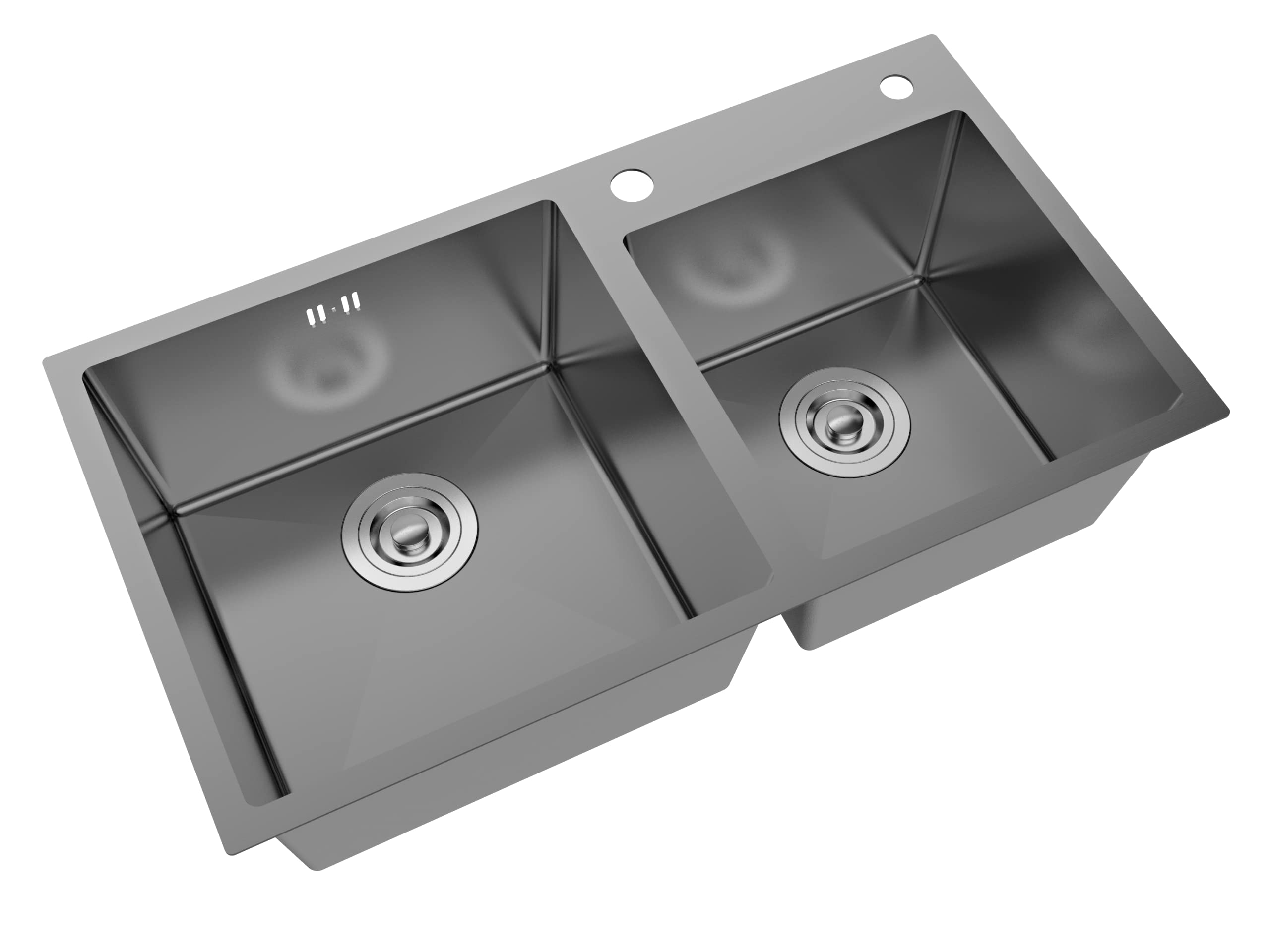 Évier cuisine noir 78x43x20cm 2 bacs en Inox avec 2 crépines