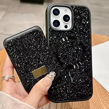 Coverzone iPhone 15 Pro ile uyumlu K l f Parlak Elmas Desen Ta l  MagSafe ile uyumlu Magnetik Kartl k Elegance Kapak  phone 15 Pro i in kilif Kablosuz  arj Diamond Wallet Case 15 Pro Black