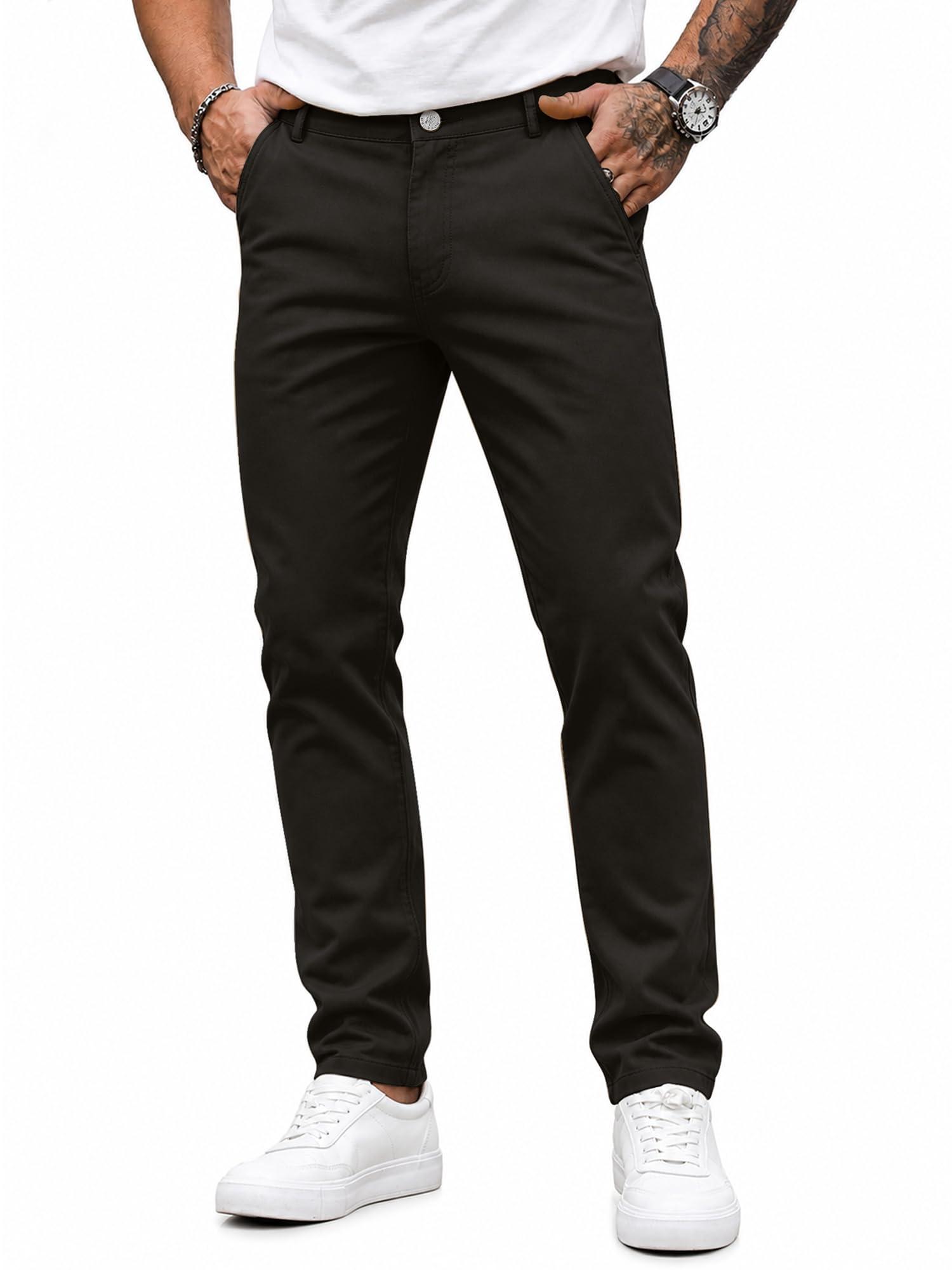 HUNGSON Mens Chinos Dress Pants Slim Fit Stretch